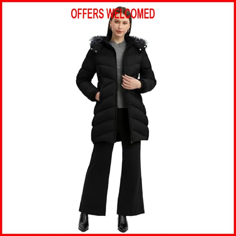Women's Long Puffer Coat Lightweight Warm Jacket with Hood - Picture 5 of 7